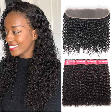 Beaudiva Virgin Remy Human Hair Kinky Curly Hair 4 Bundles With Lace Frontal Human Hair